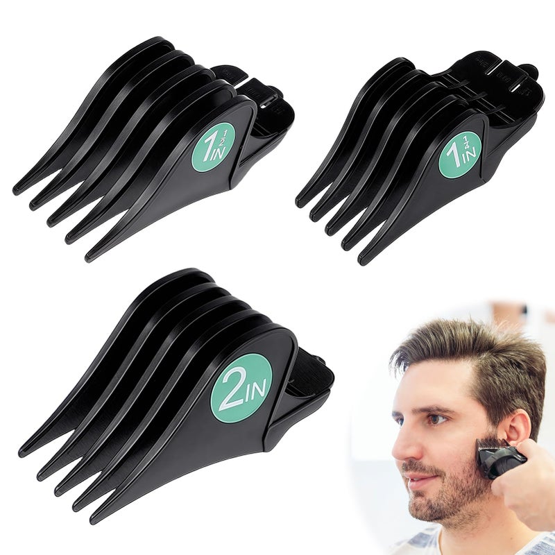 3pcs Hair Clipper Guards for Whal Clippers, 2/1.5/1.25 in Hair Clipper Attachments Limit Comb with Metal Clip Set Universal Replacement Hair Clipper Guide Combs Compatible with Whal Clippers